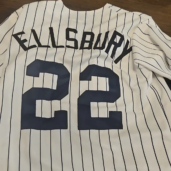 Majestic White and Blue  Striped Baseball Jersey - Picture 3 of 3